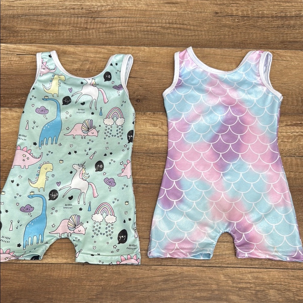 Kids' Dinosaur and Mermaid gymnastics leotards